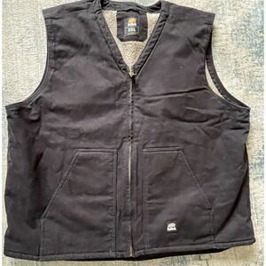 Berne Heartland Sherpa Lined Washed Duck V-Neck Vest Chore Black Men's 3XL